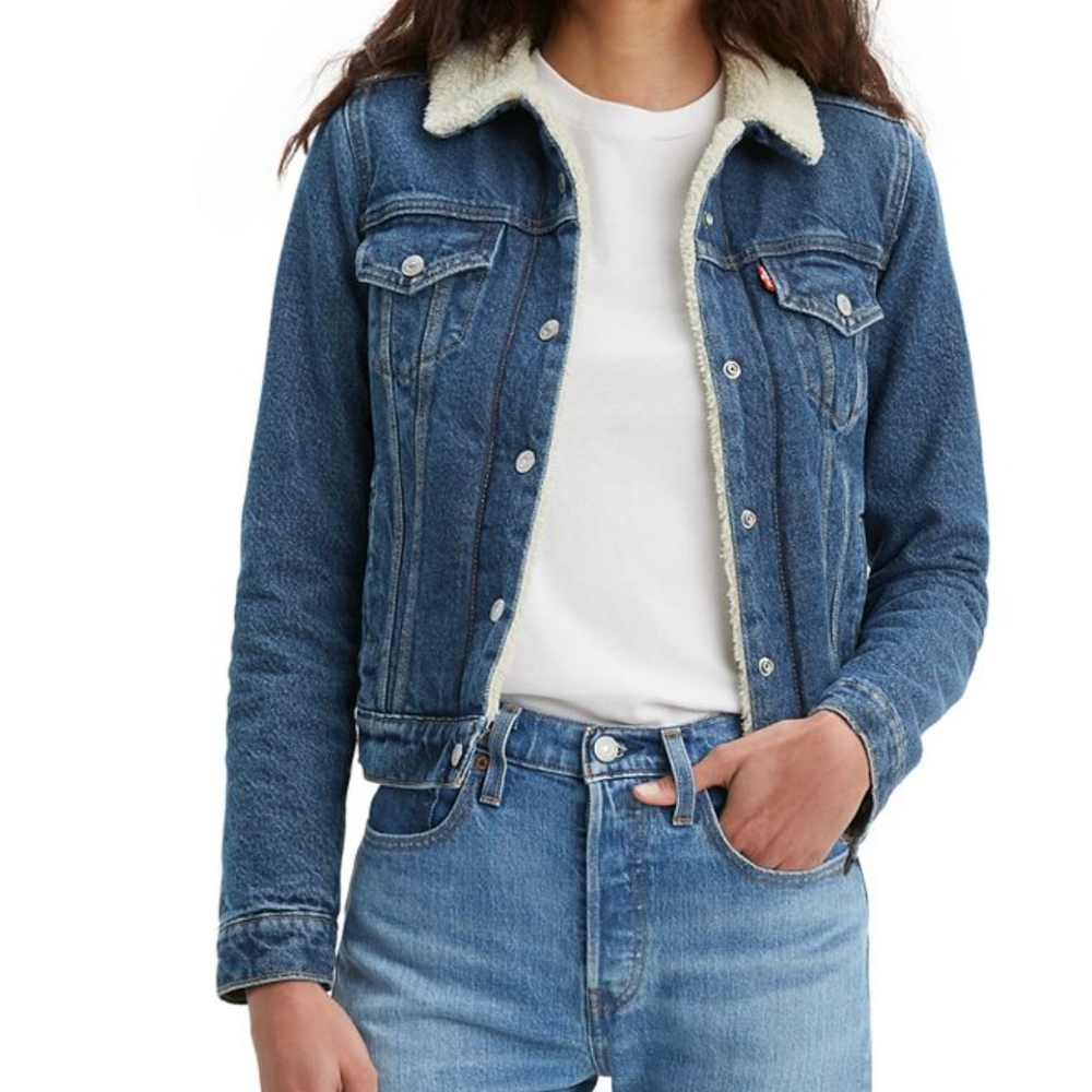 LEVIS Denim Sherpa Lined Trucker Jacket Size Medium